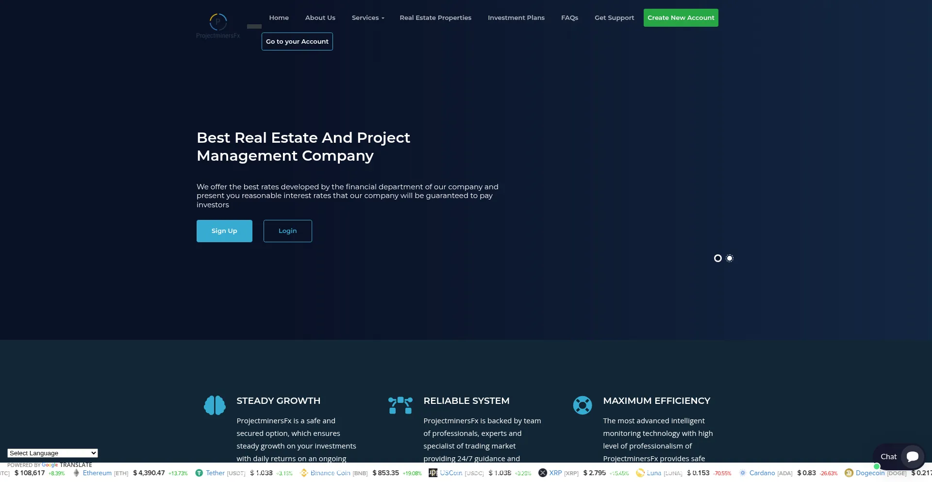 Website screenshot of Projectminersfx.org