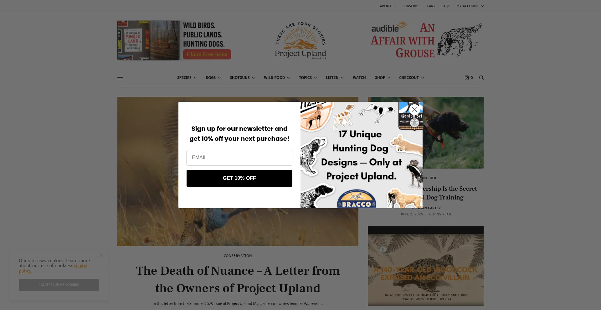 Website screenshot of Projectupland.com