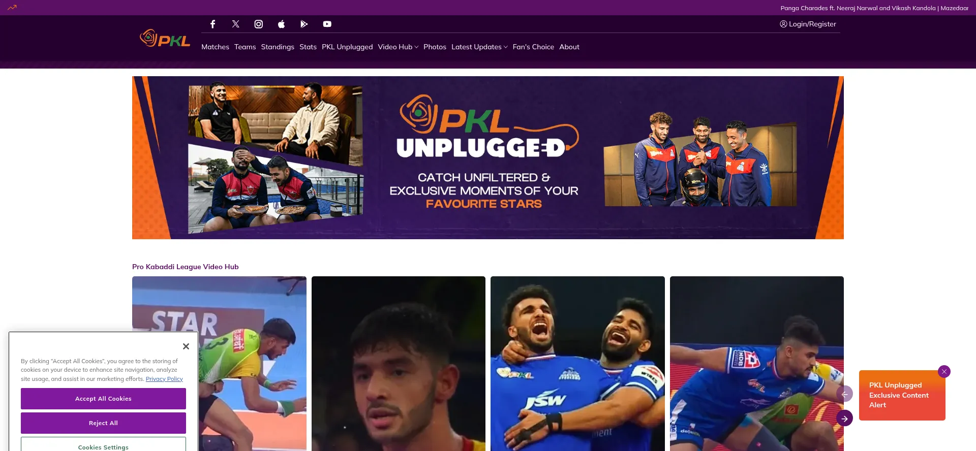 Website screenshot of Prokabaddi.com