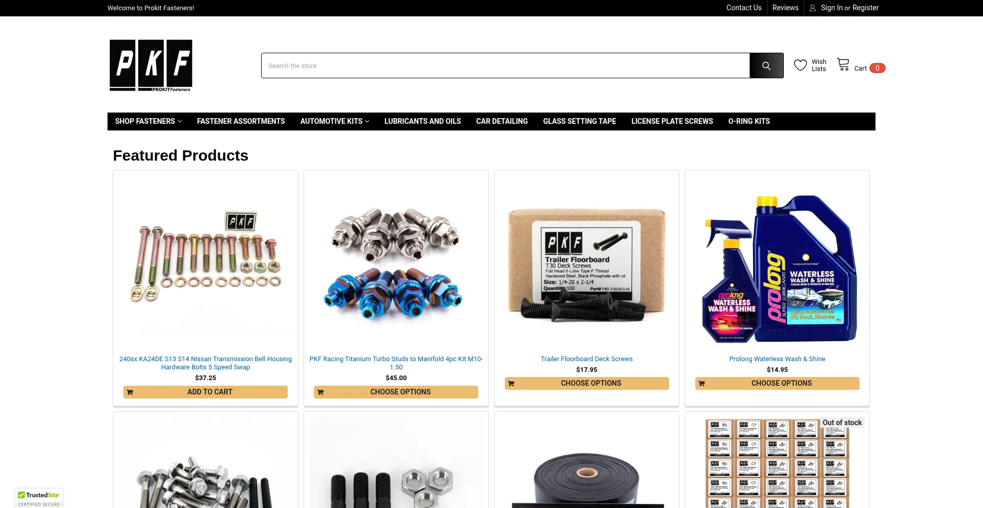 Website screenshot of Prokitfasteners.com