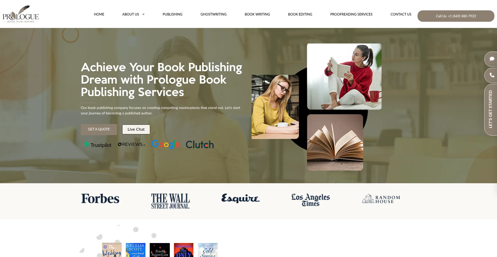 Website screenshot of Prologuebookpublishing.com