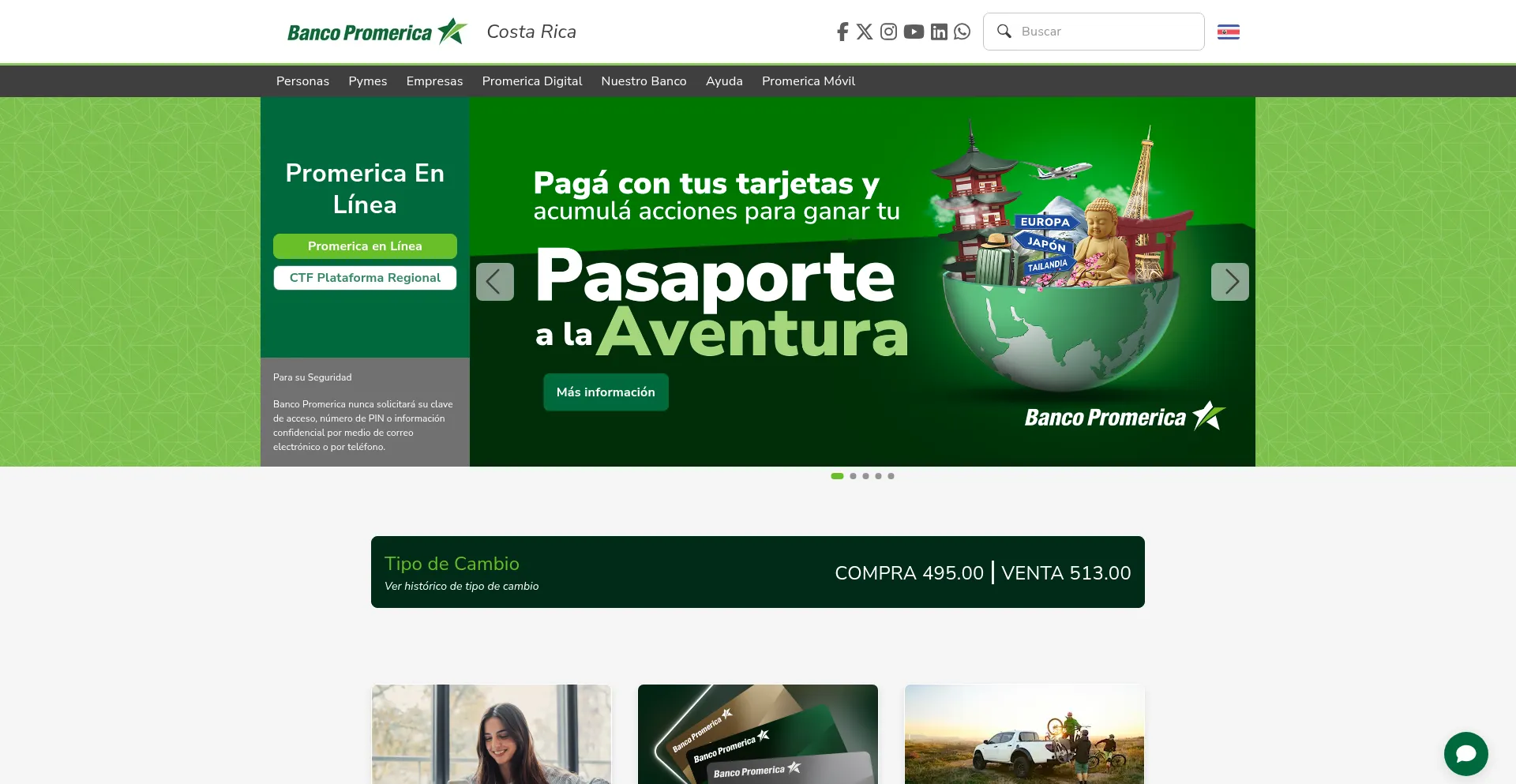 Website screenshot of Promerica.fi.cr