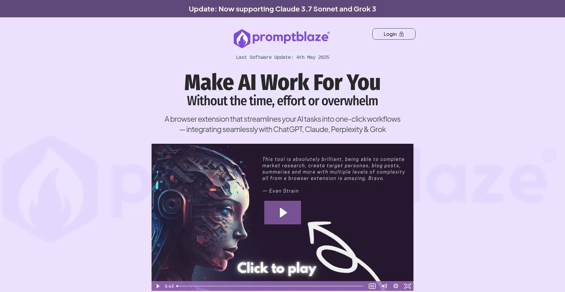 Website screenshot of Promptblaze.com