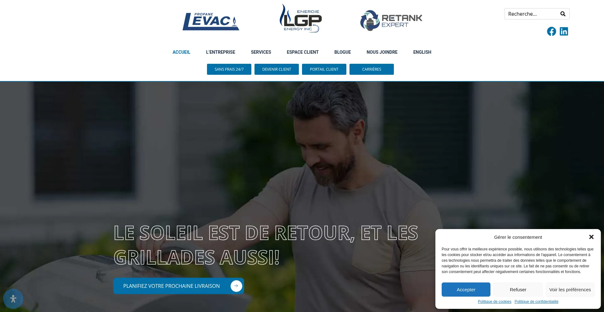 Website screenshot of Propanelevac.ca