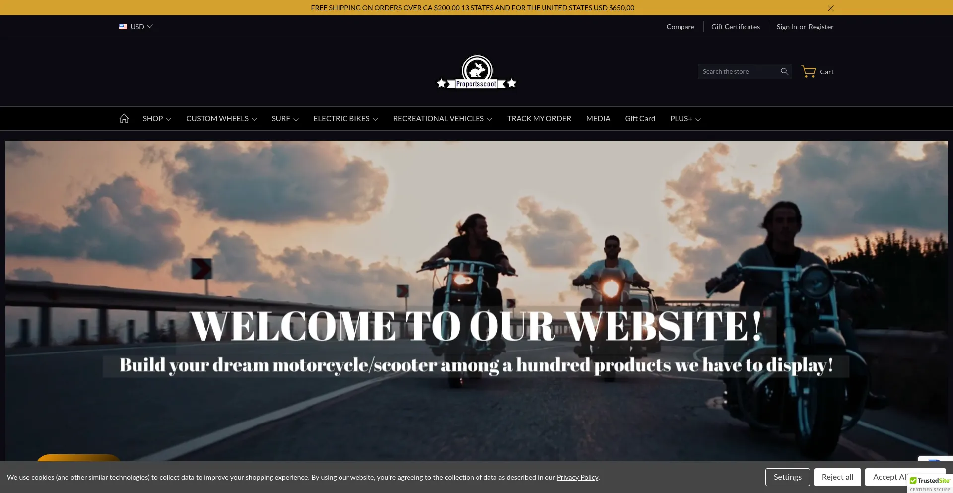Website screenshot of Propartsscoot.com
