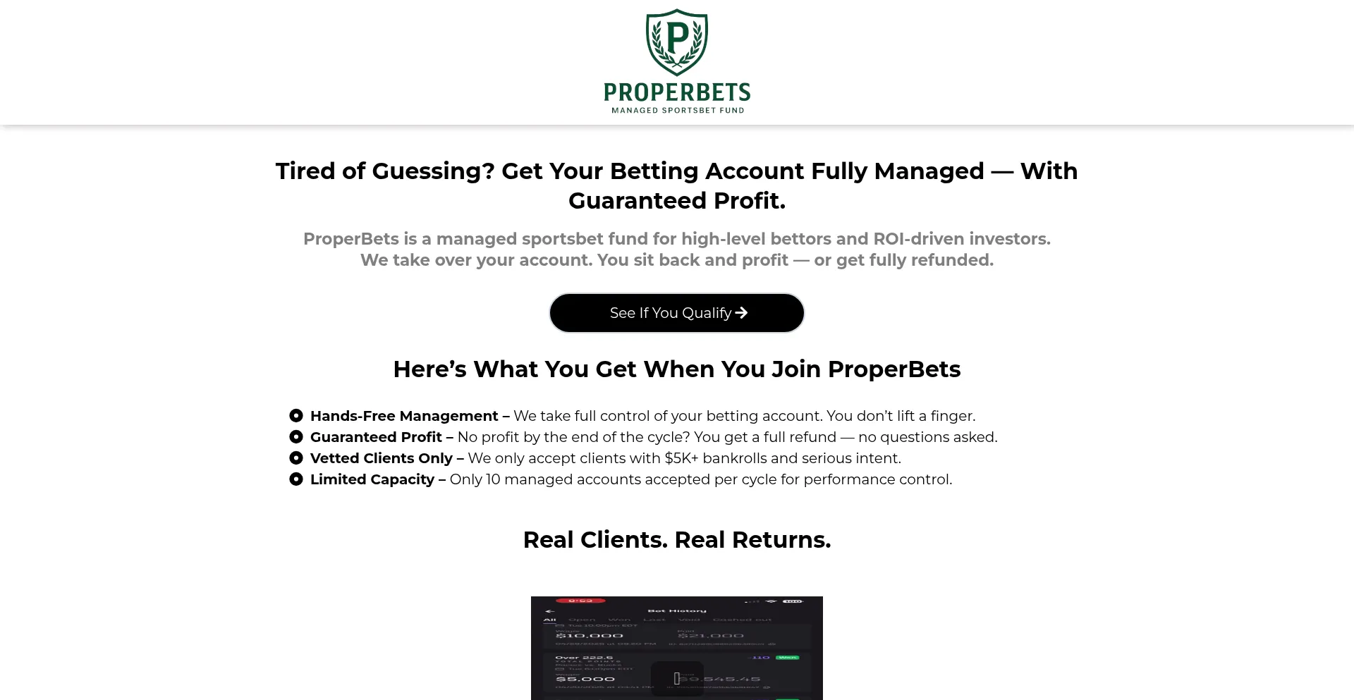 Website screenshot of Properbetsfund.com