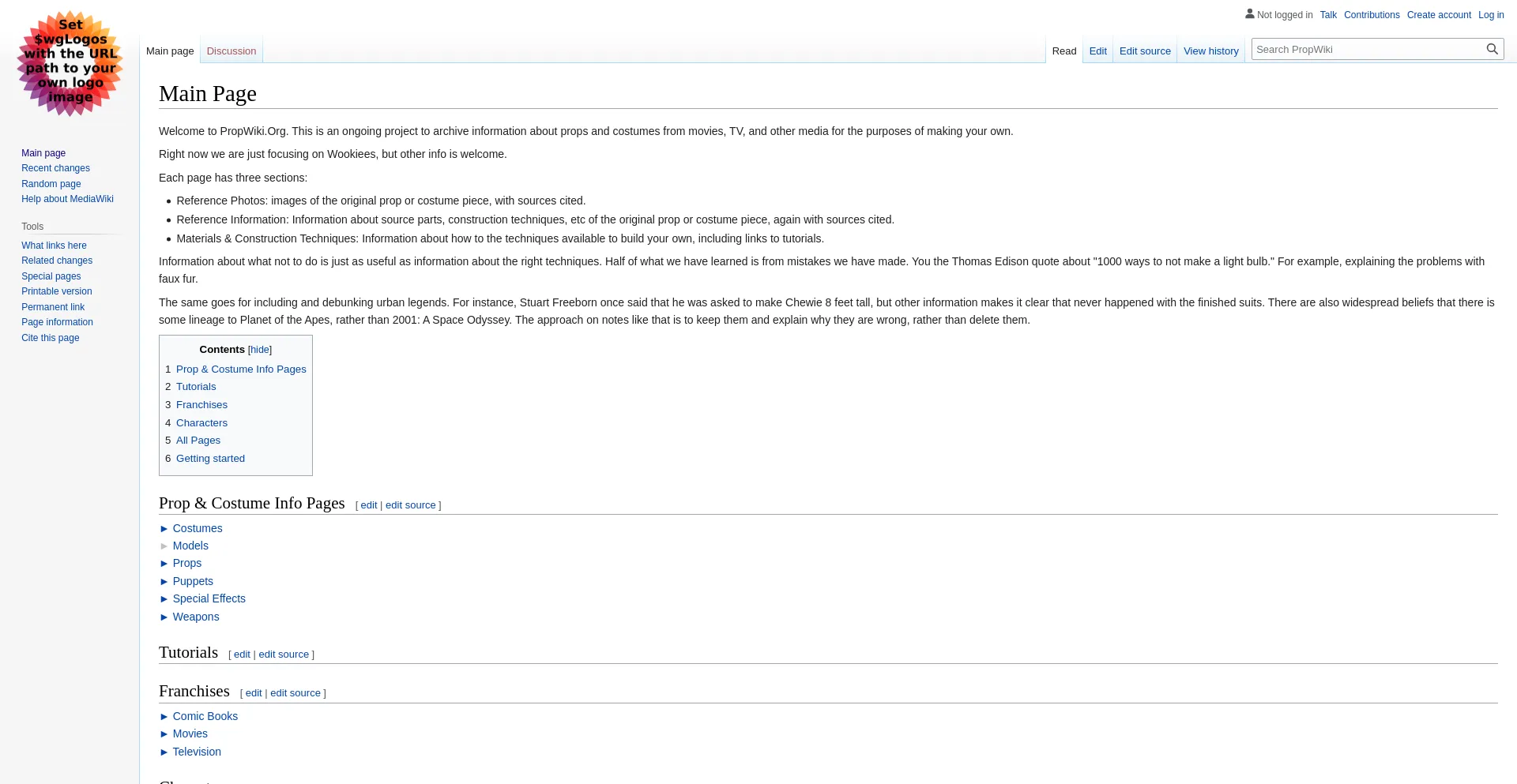 Website screenshot of Propwiki.org