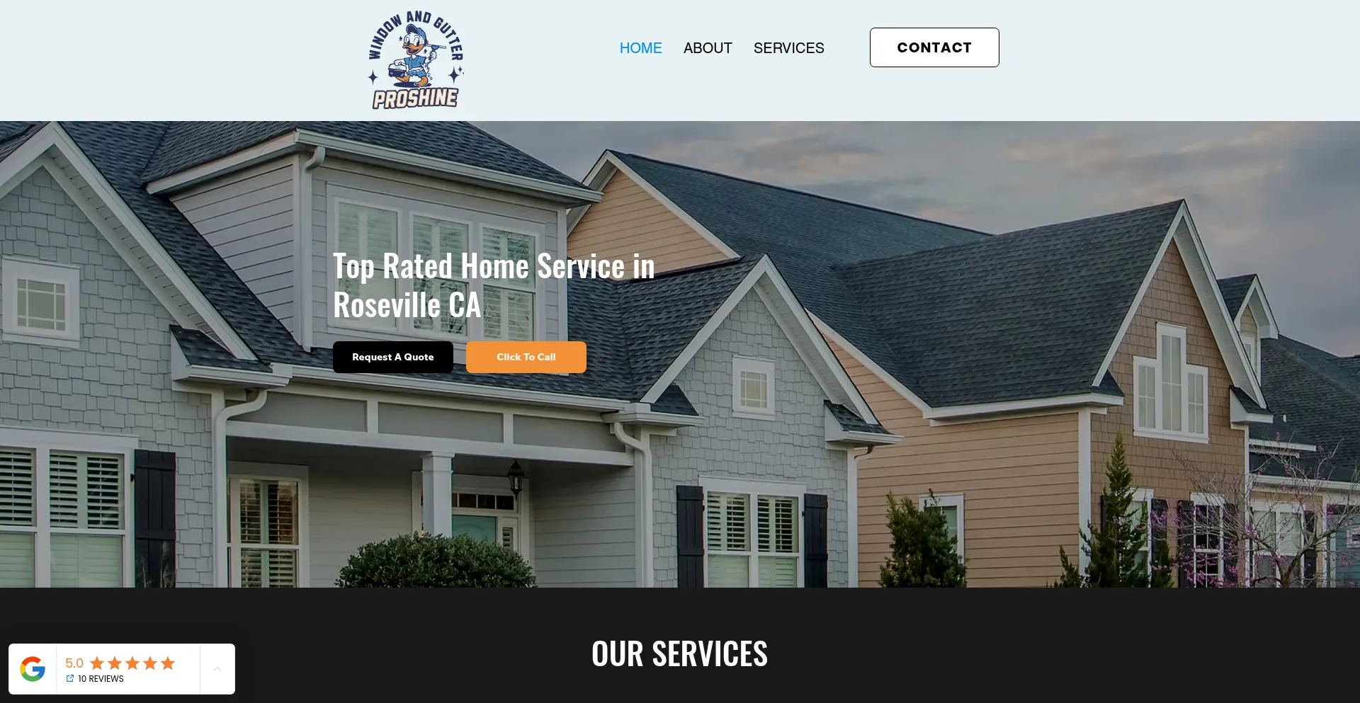 Website screenshot of Proshinewindowandguttercleaning.com