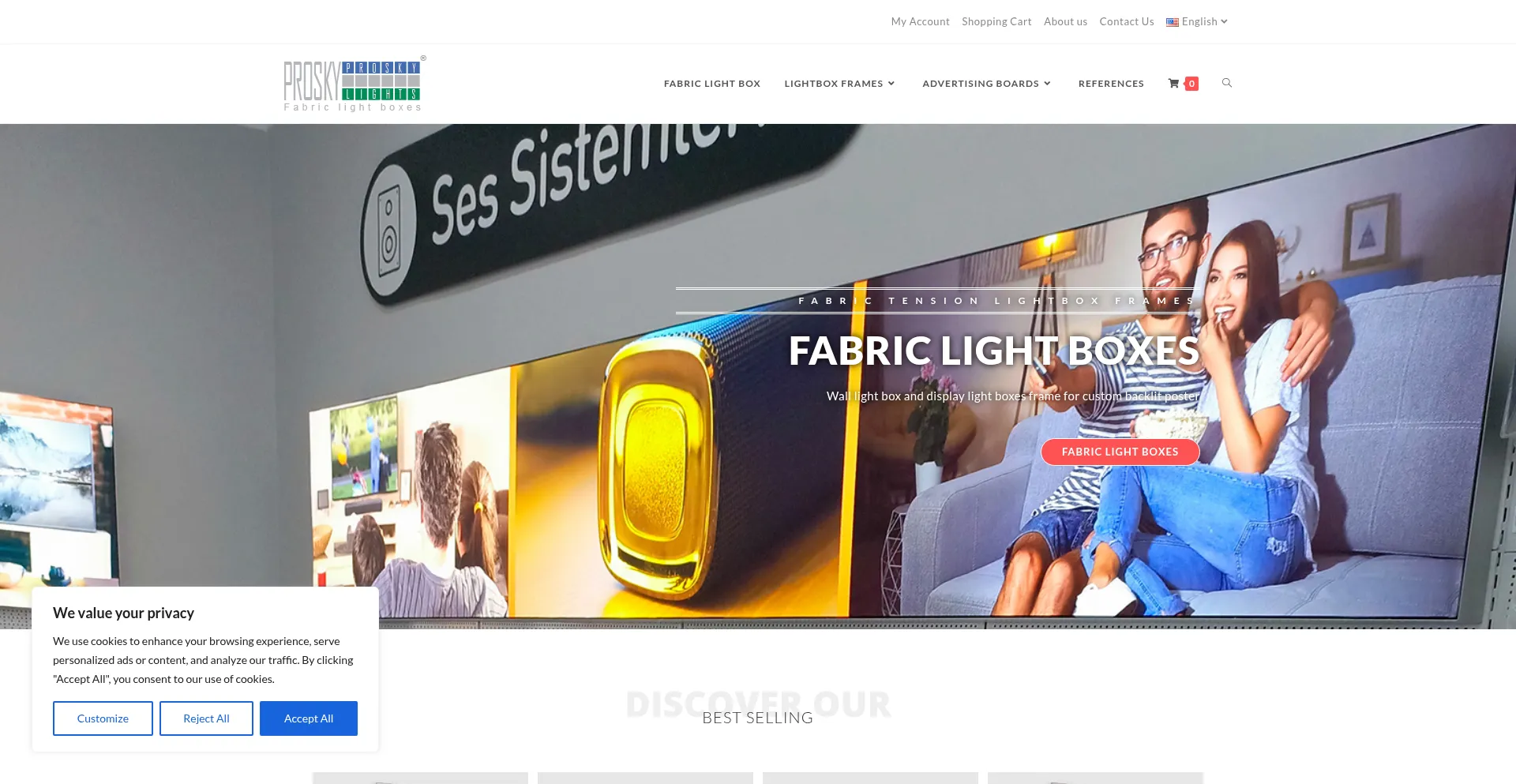 Website screenshot of Proskylights.com