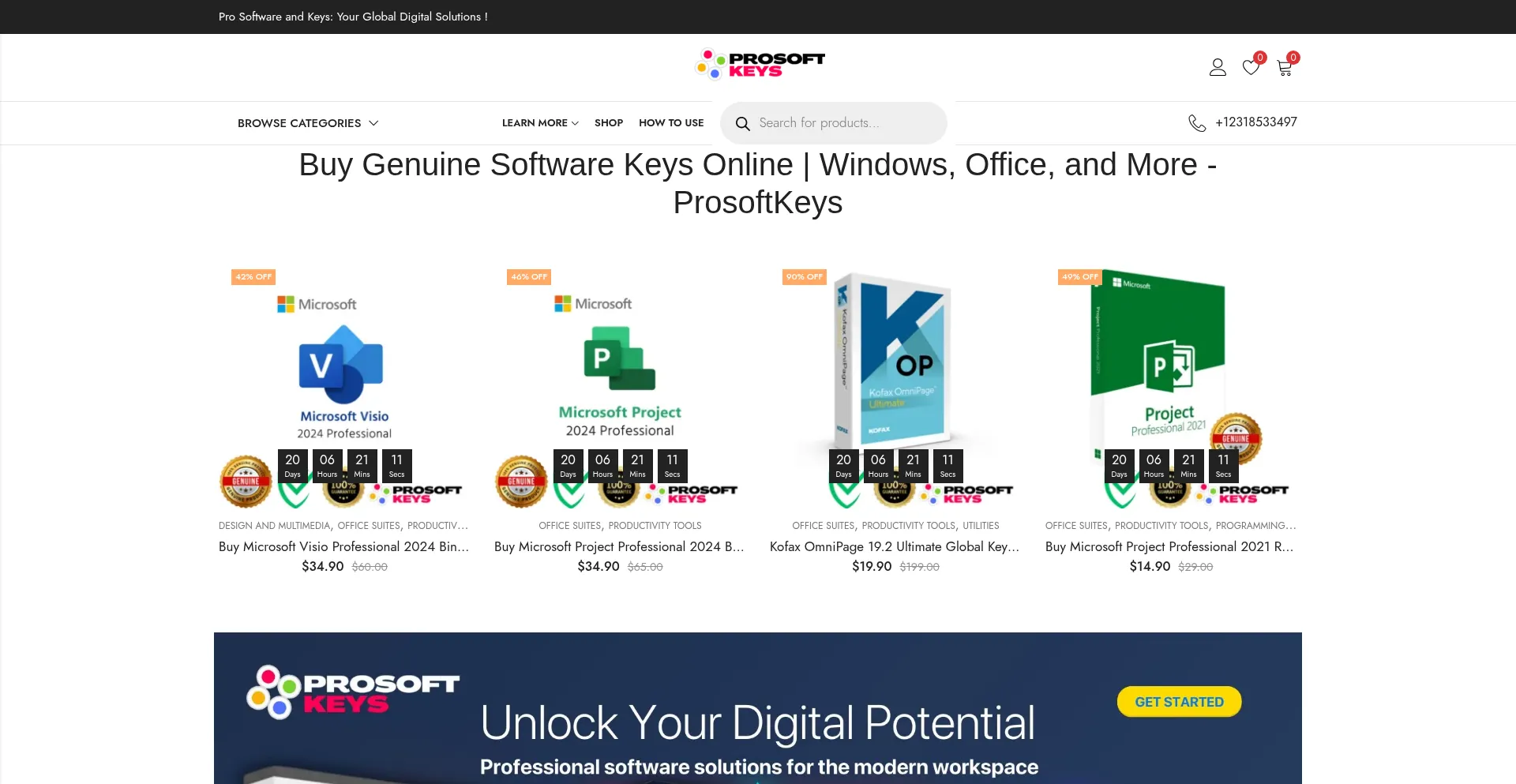 Website screenshot of Prosoftkeys.com