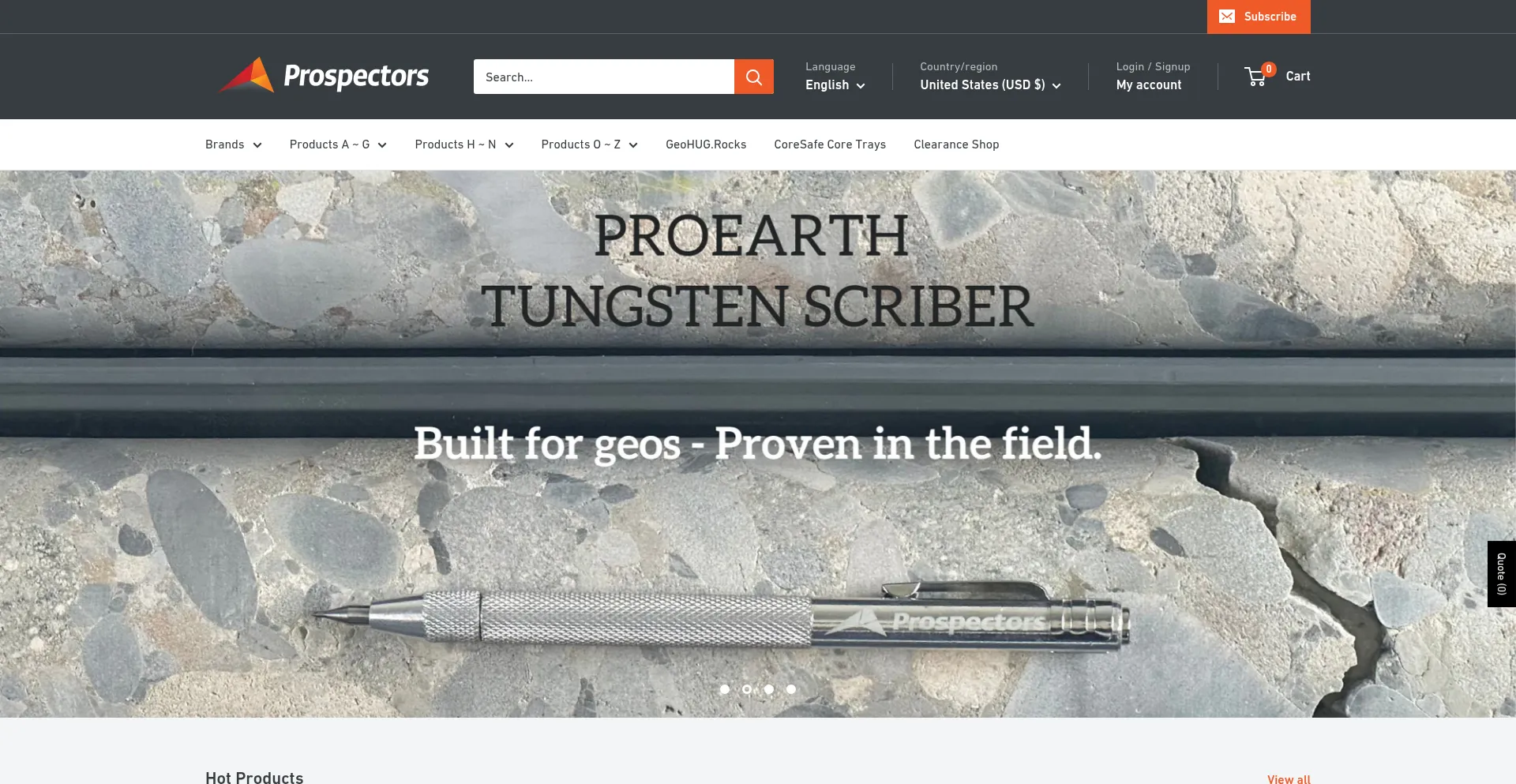 Website screenshot of Prospectors.com.au