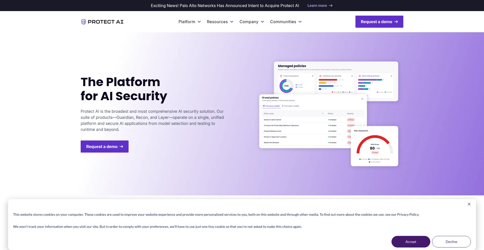 Website screenshot of Protectai.com