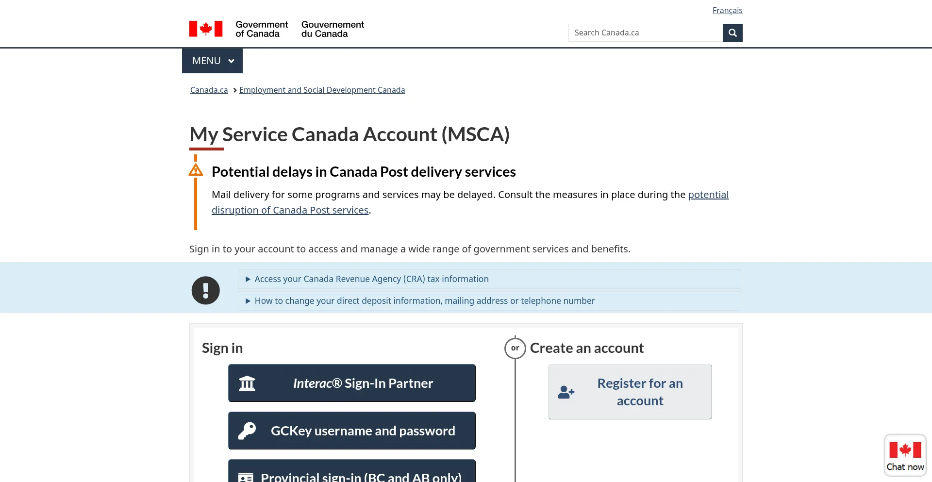 Website screenshot of Protege-secure.csnpe-nslsc.canada.ca