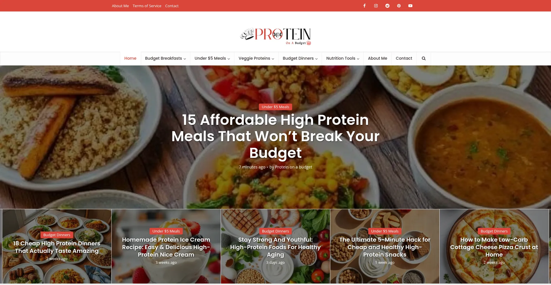 Website screenshot of Proteinonbudget.com