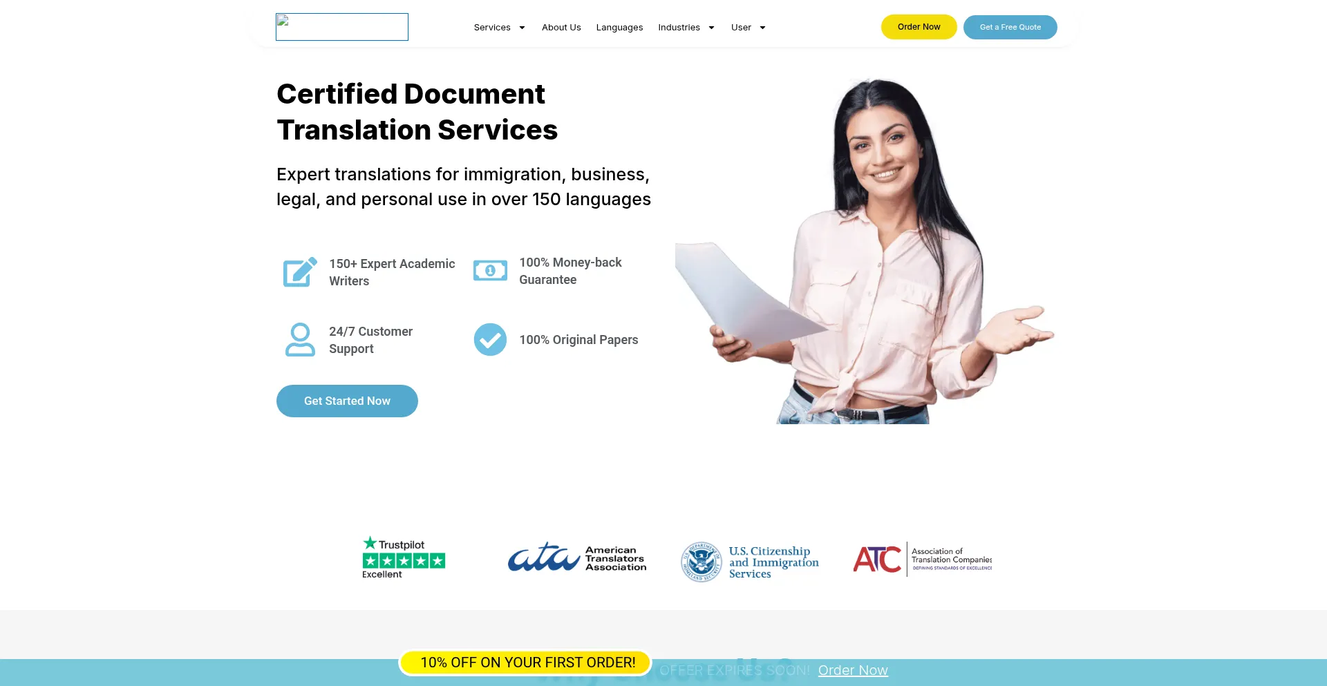 Website screenshot of Protranslationservice.com