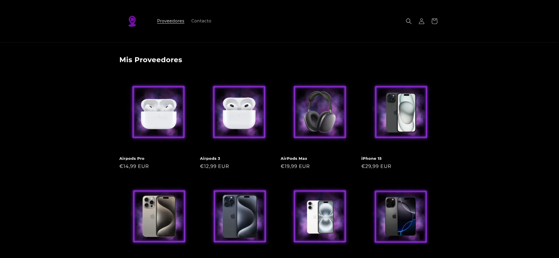 Website screenshot of Proveedor.io