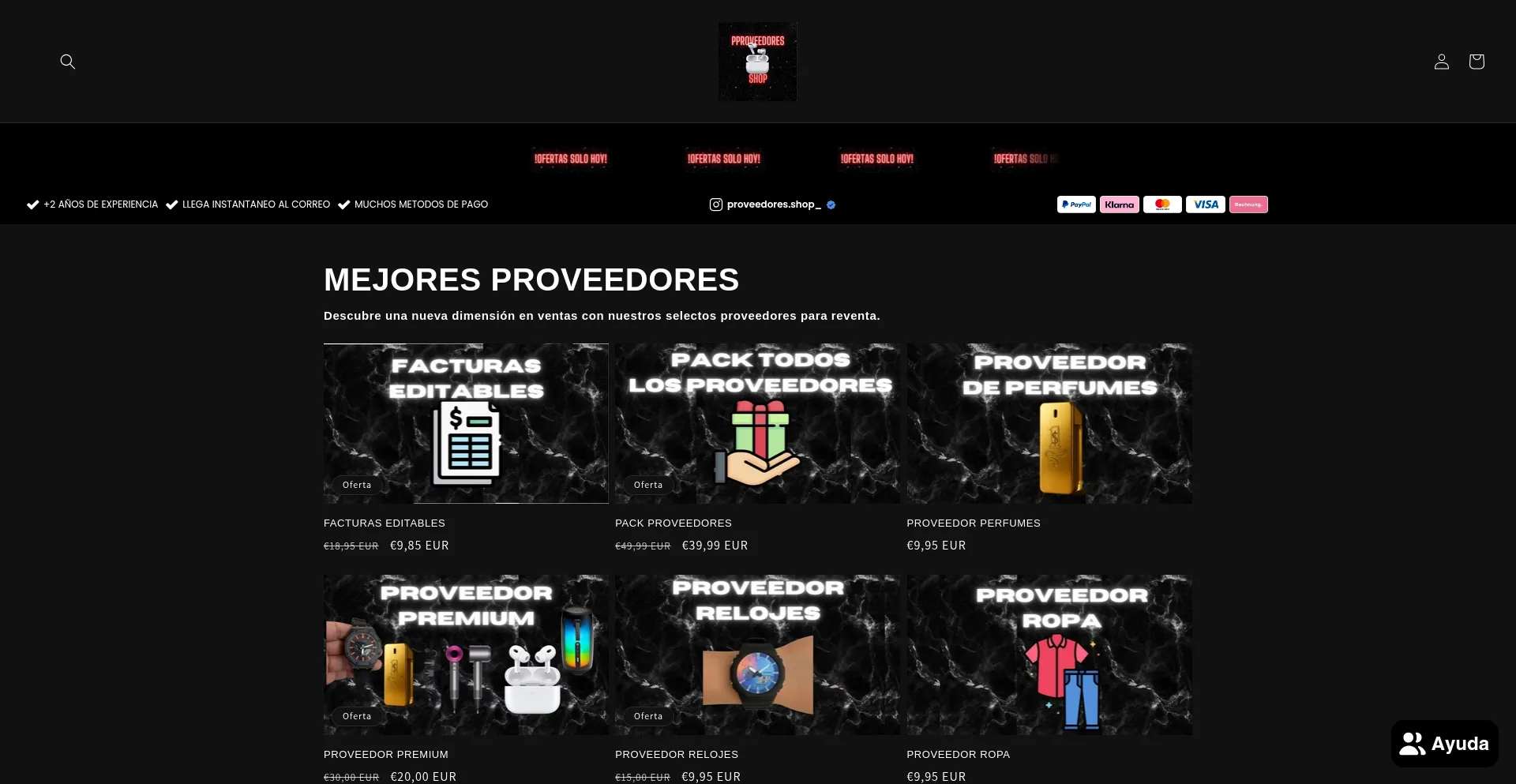 Website screenshot of Proveedores.shop