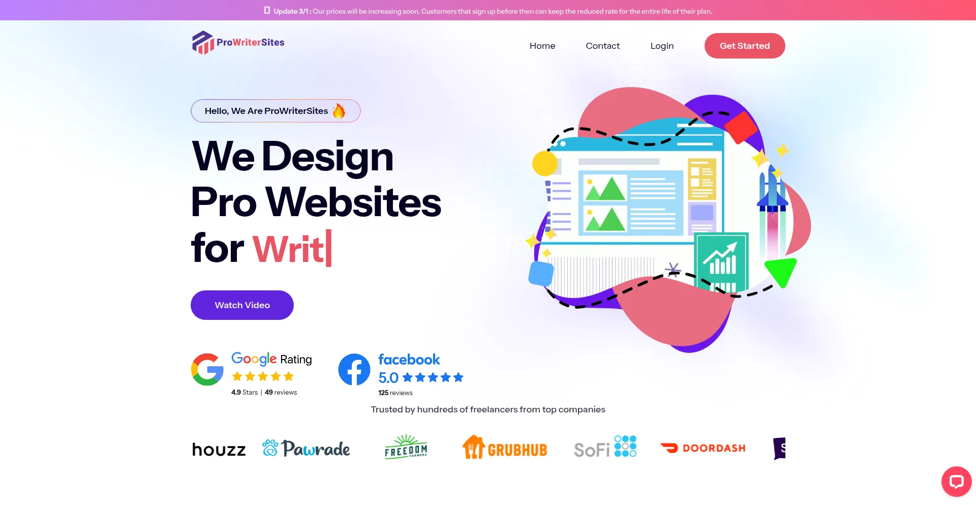 Website screenshot of Prowritersites.com