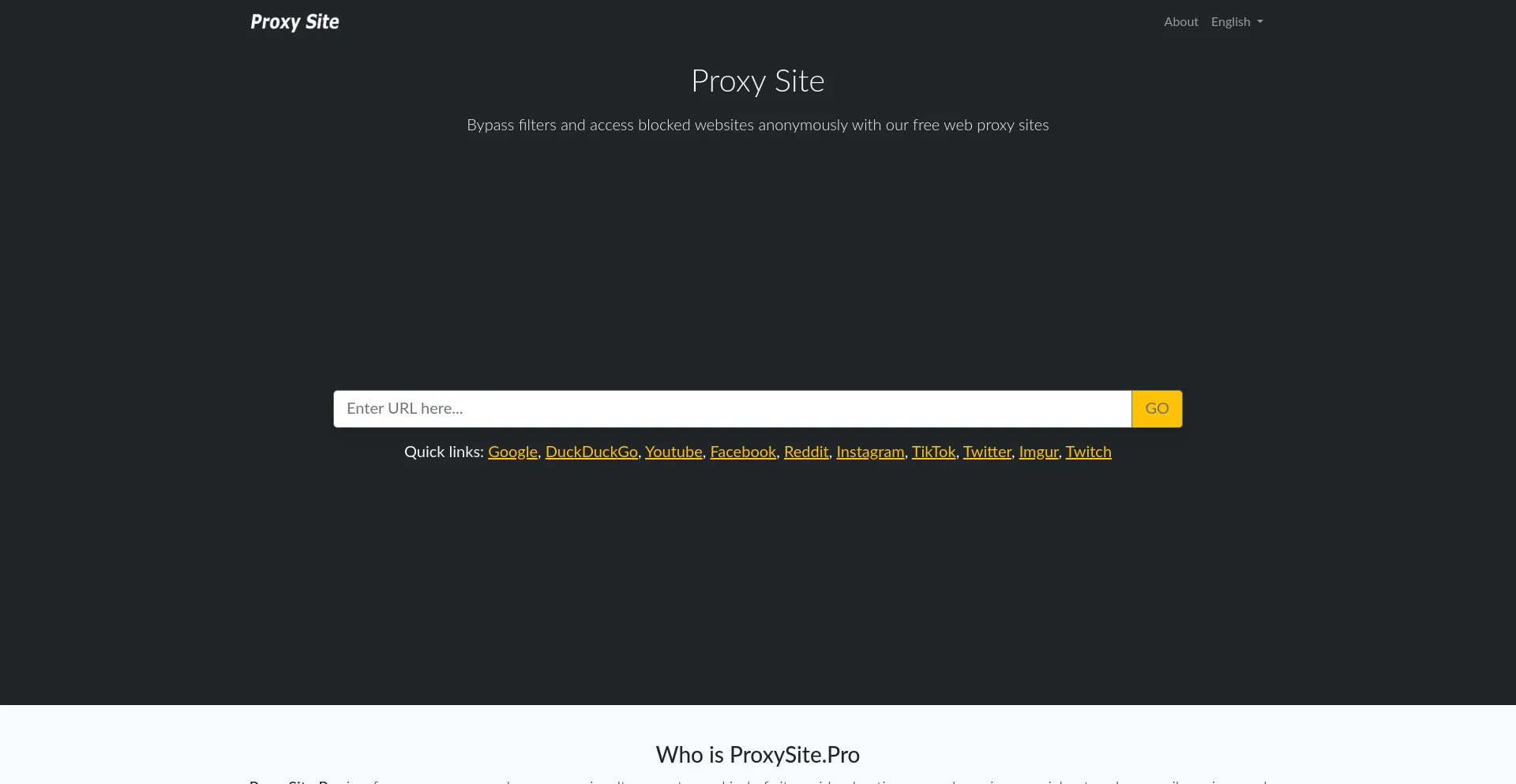 Website screenshot of Proxysite.pro