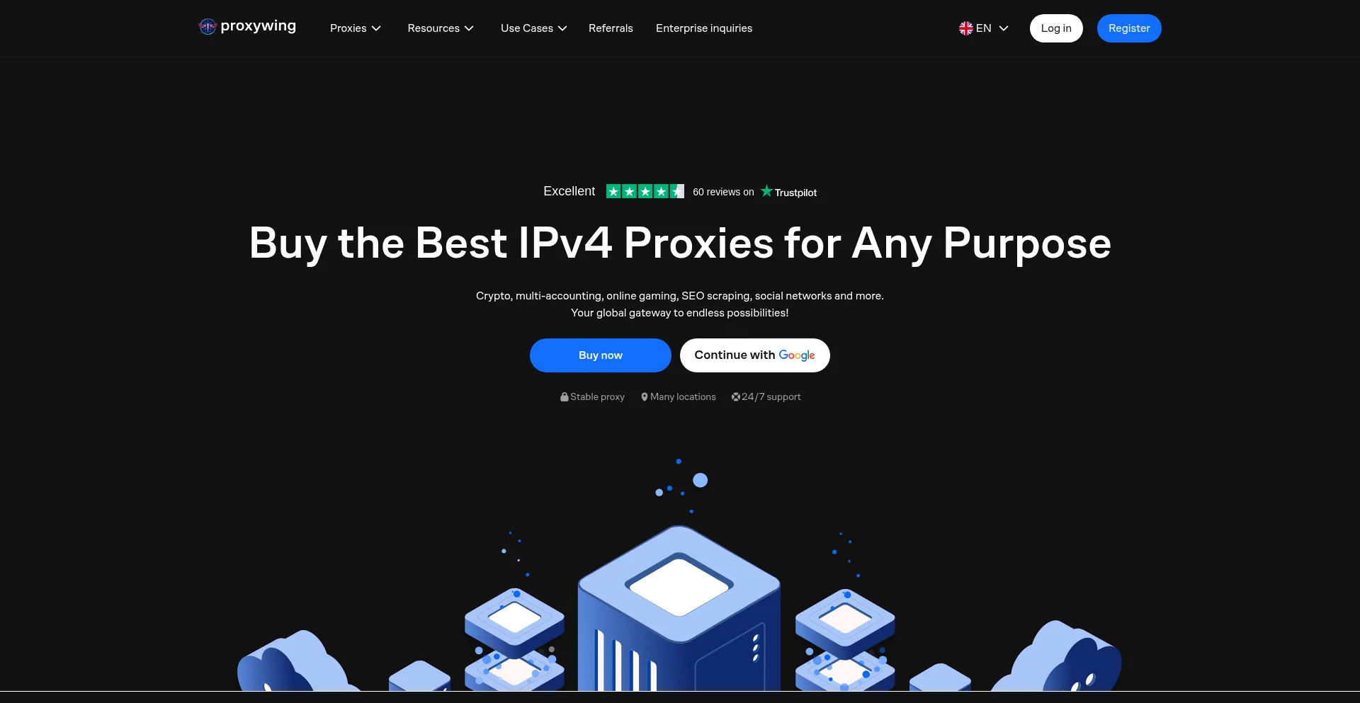 Website screenshot of Proxywing.com