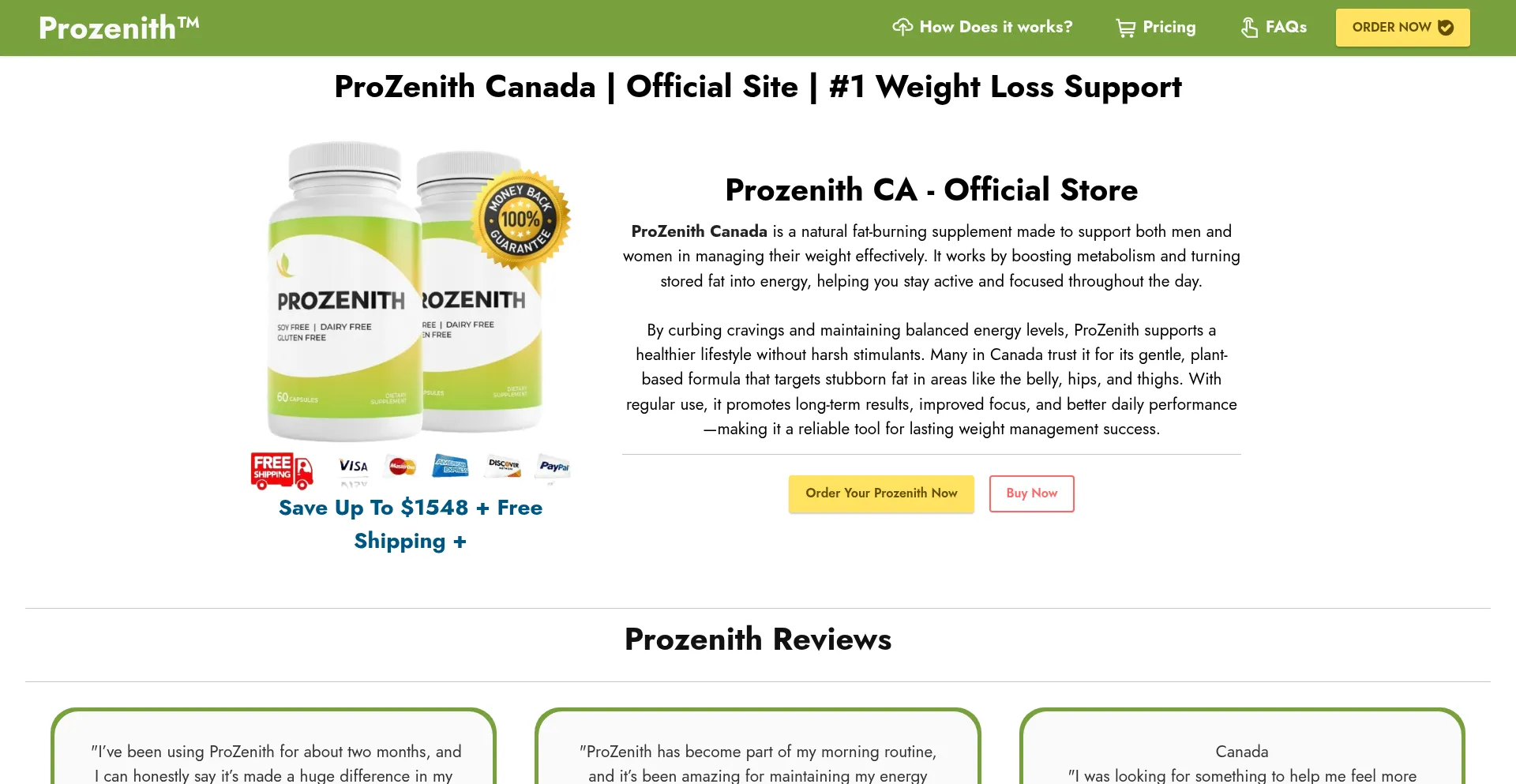 Website screenshot of Prozenith-canada.ca