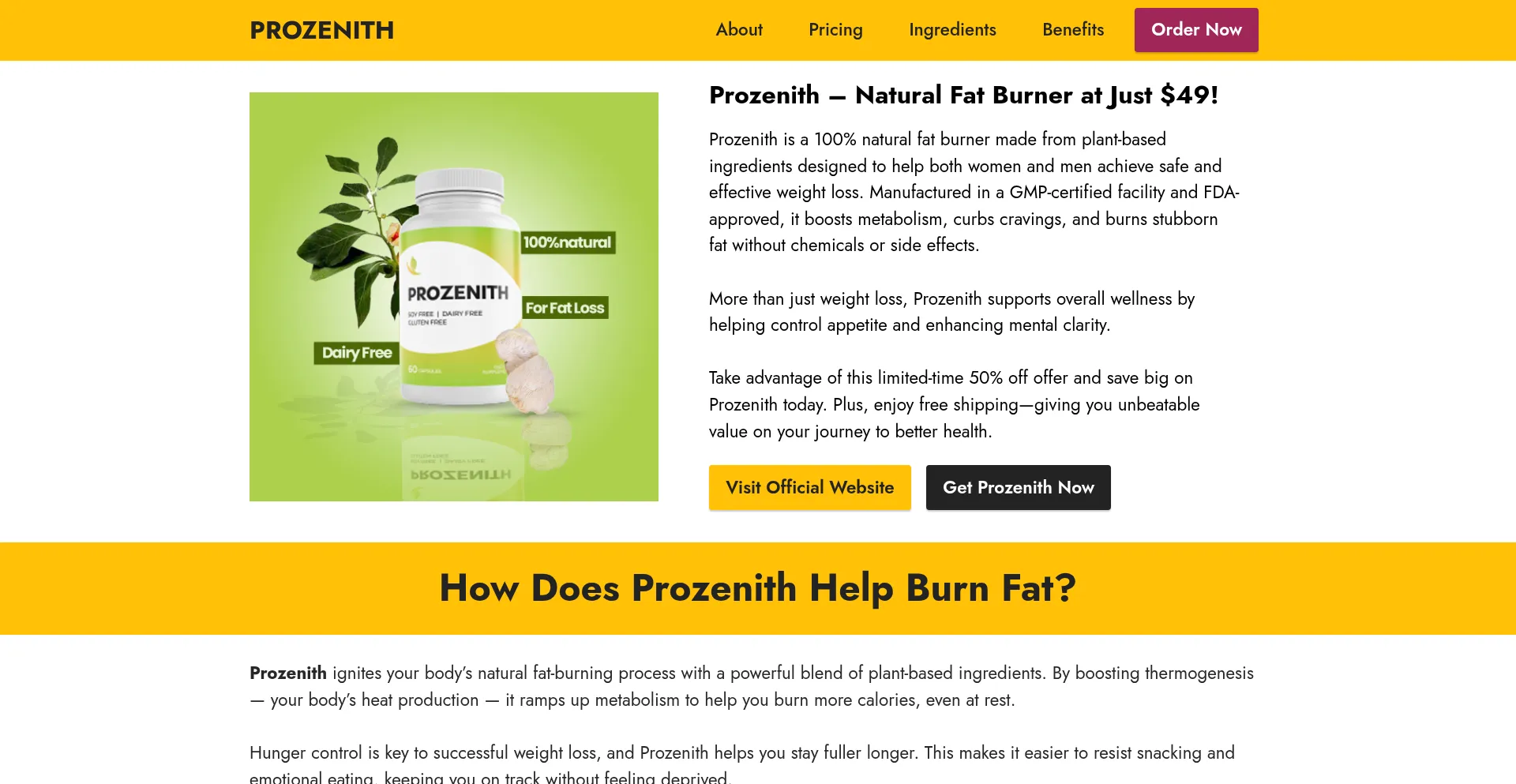 Website screenshot of Prozenithus.com