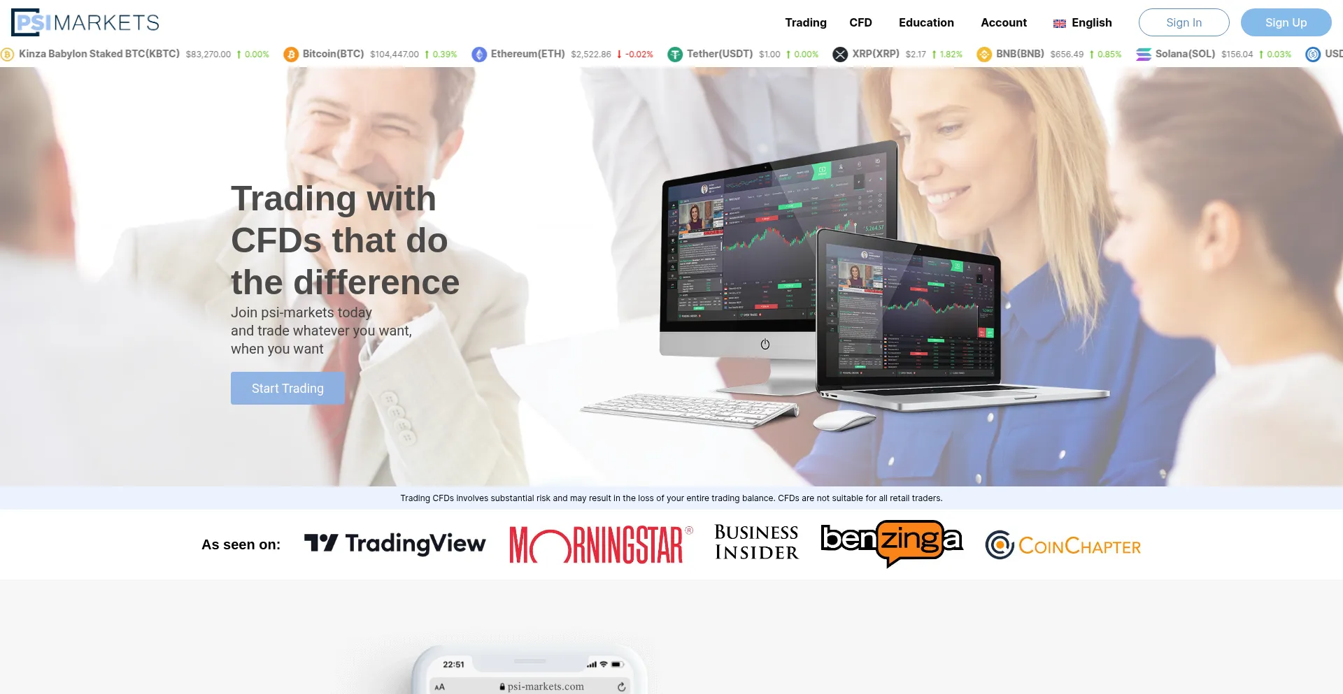 Website screenshot of Psi-markets.net