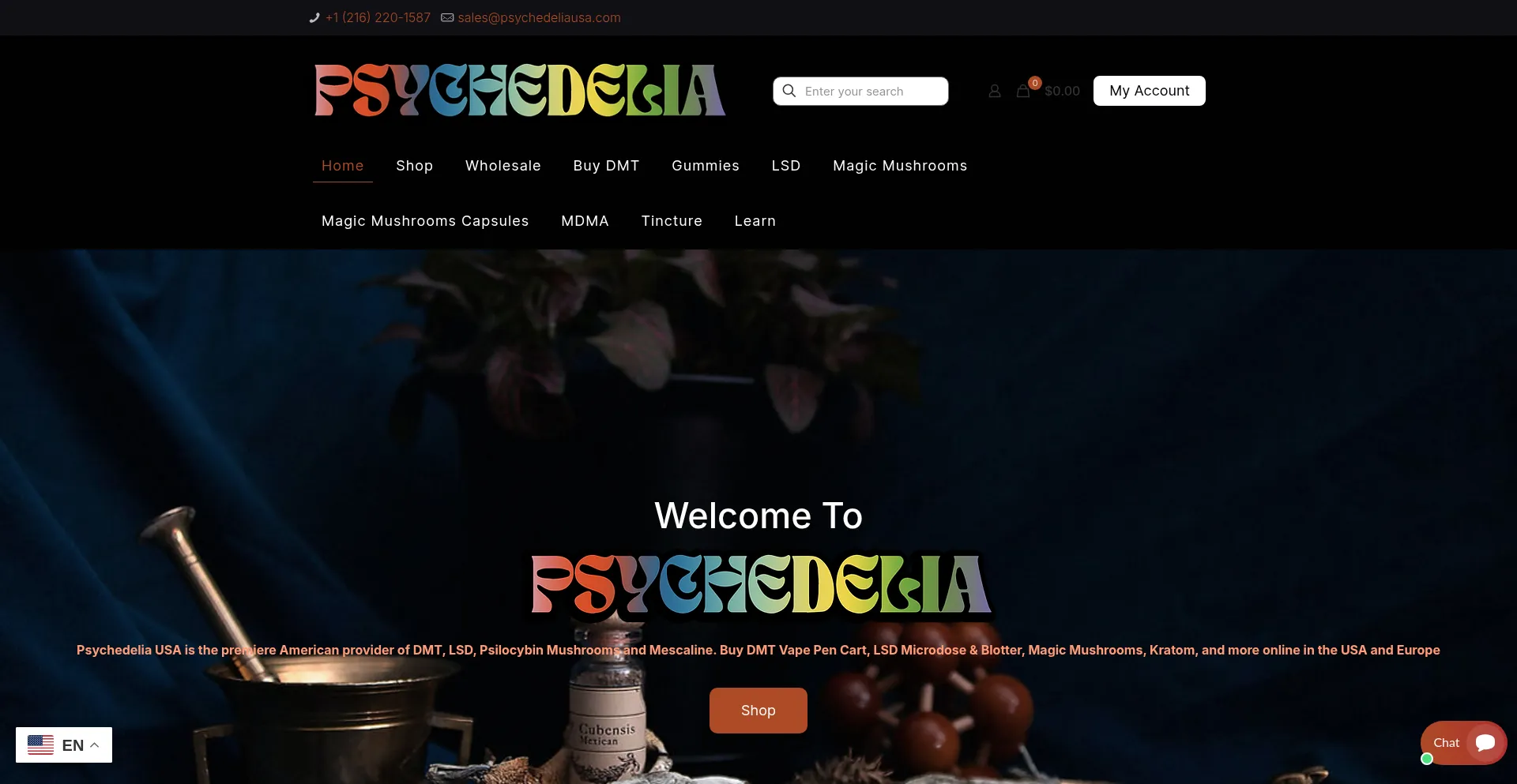 Website screenshot of Psychedeliausa.com
