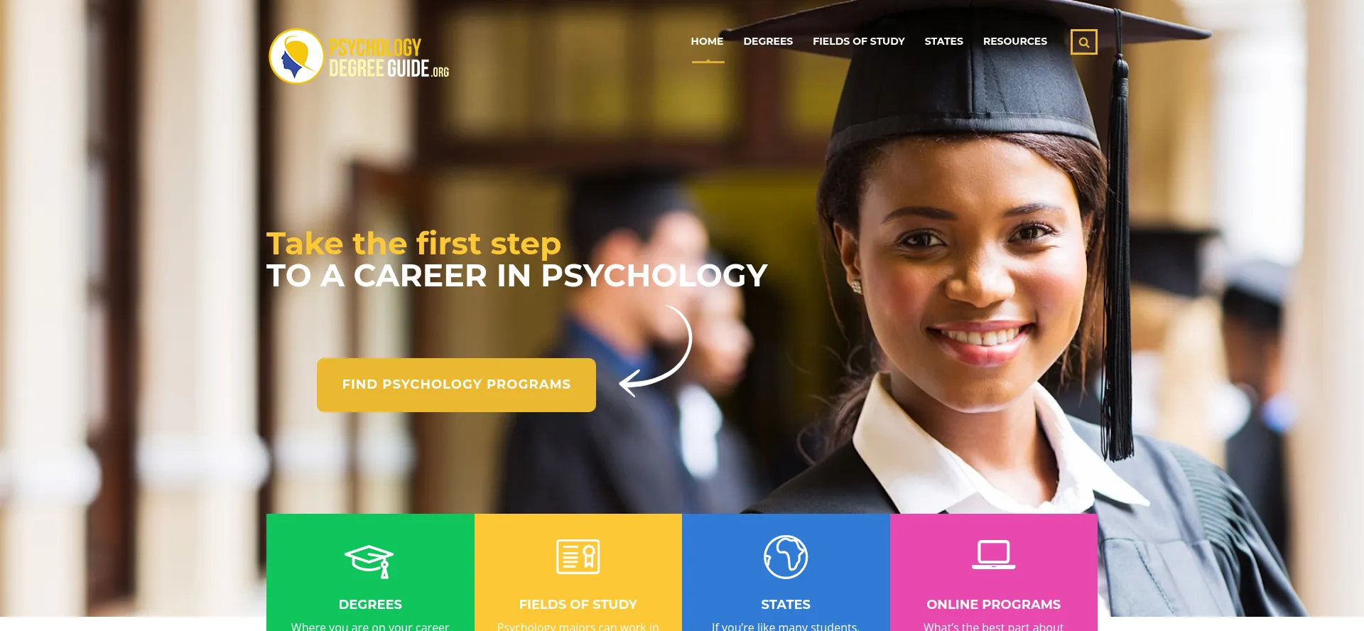 Website screenshot of Psychologydegreeguide.org