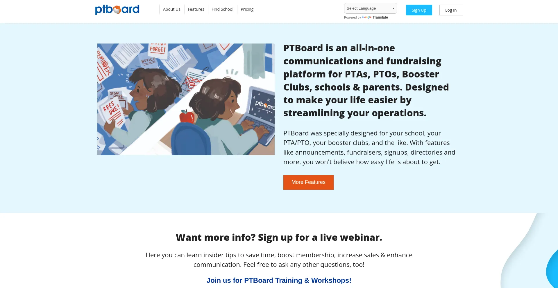 Website screenshot of Ptboard.com
