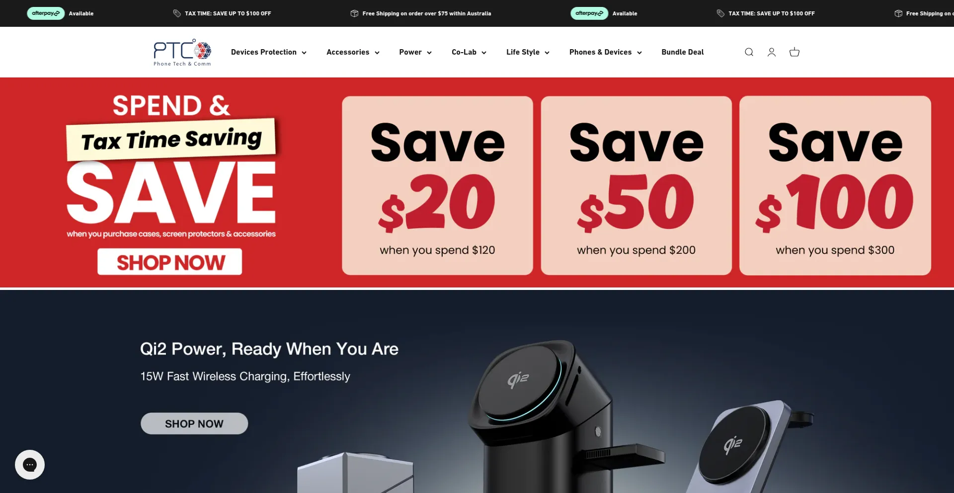Website screenshot of Ptcshop.com.au