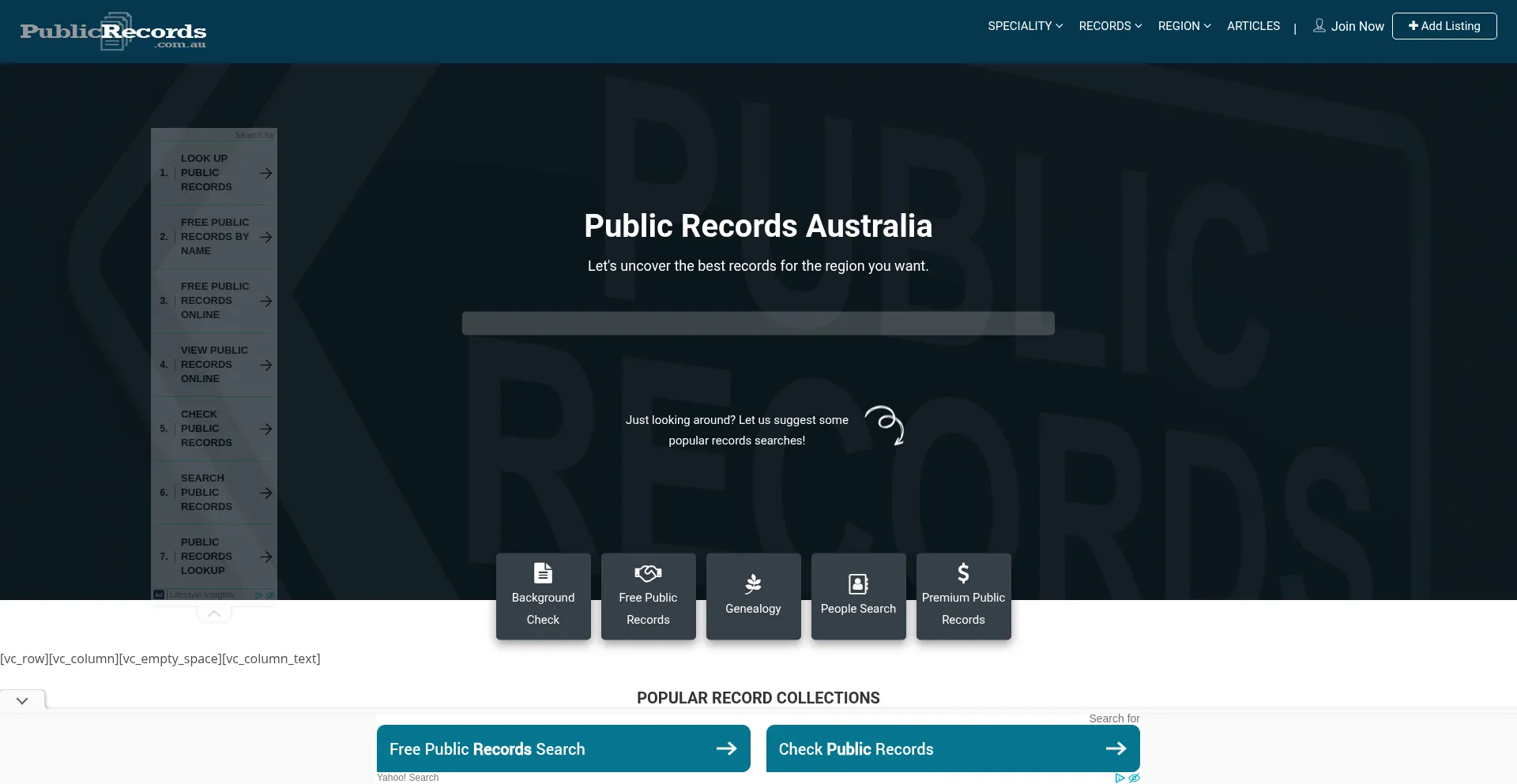 Website screenshot of Publicrecords.com.au