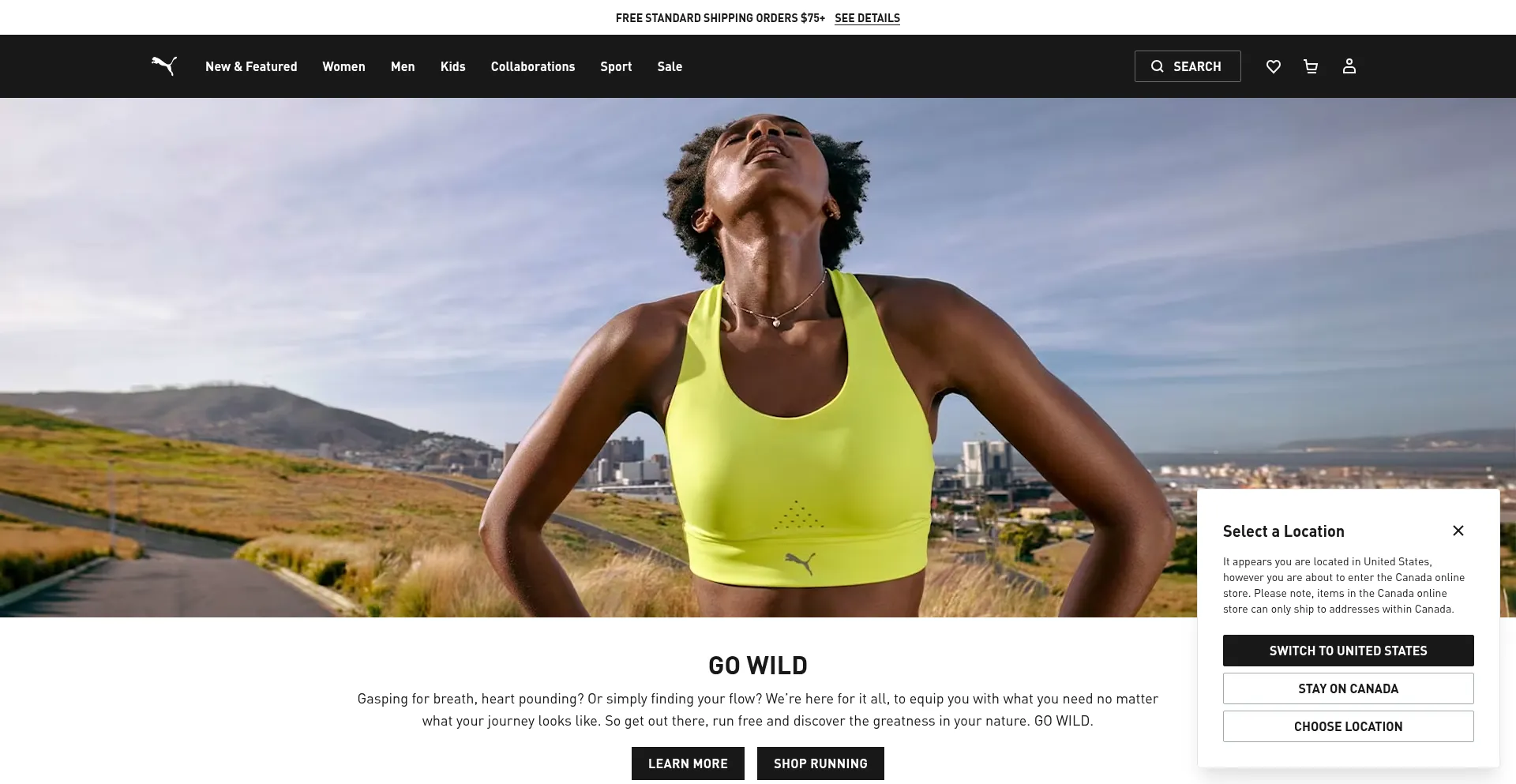 Website screenshot of Puma.ca