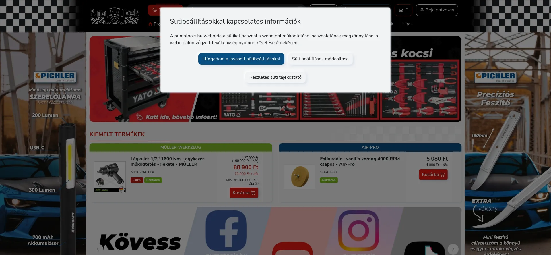 Website screenshot of Pumatools.hu