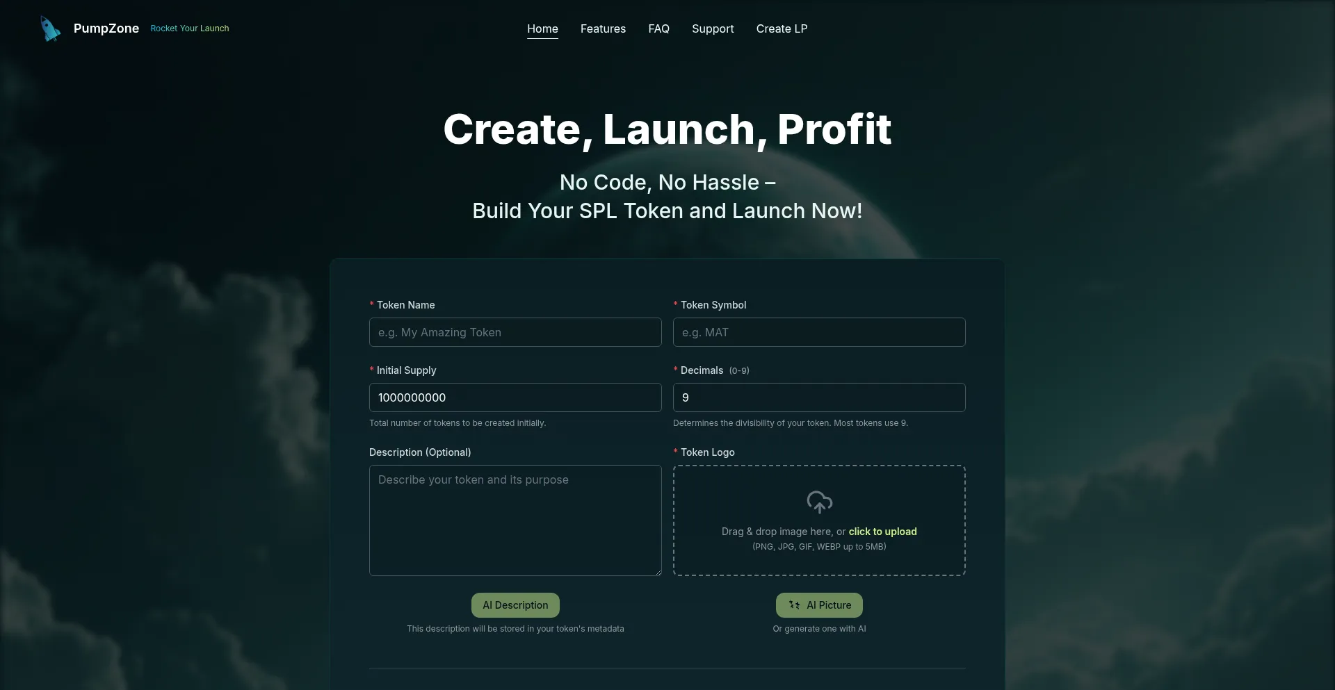 Website screenshot of Pumpzone.io
