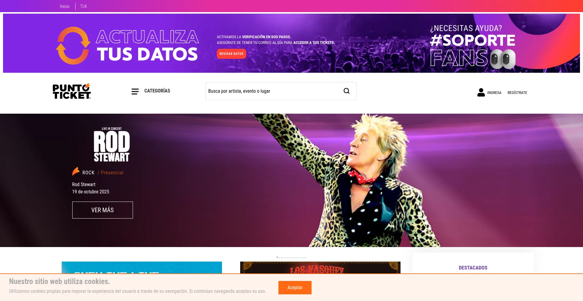 Website screenshot of Puntoticket.com