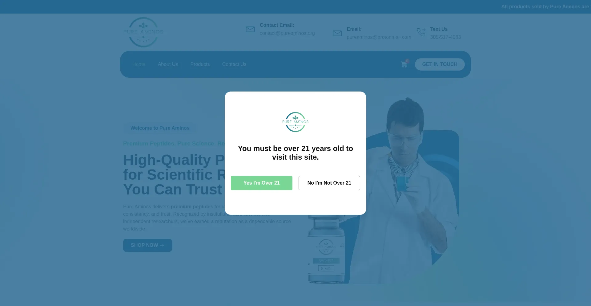 Website screenshot of Pureaminos.org