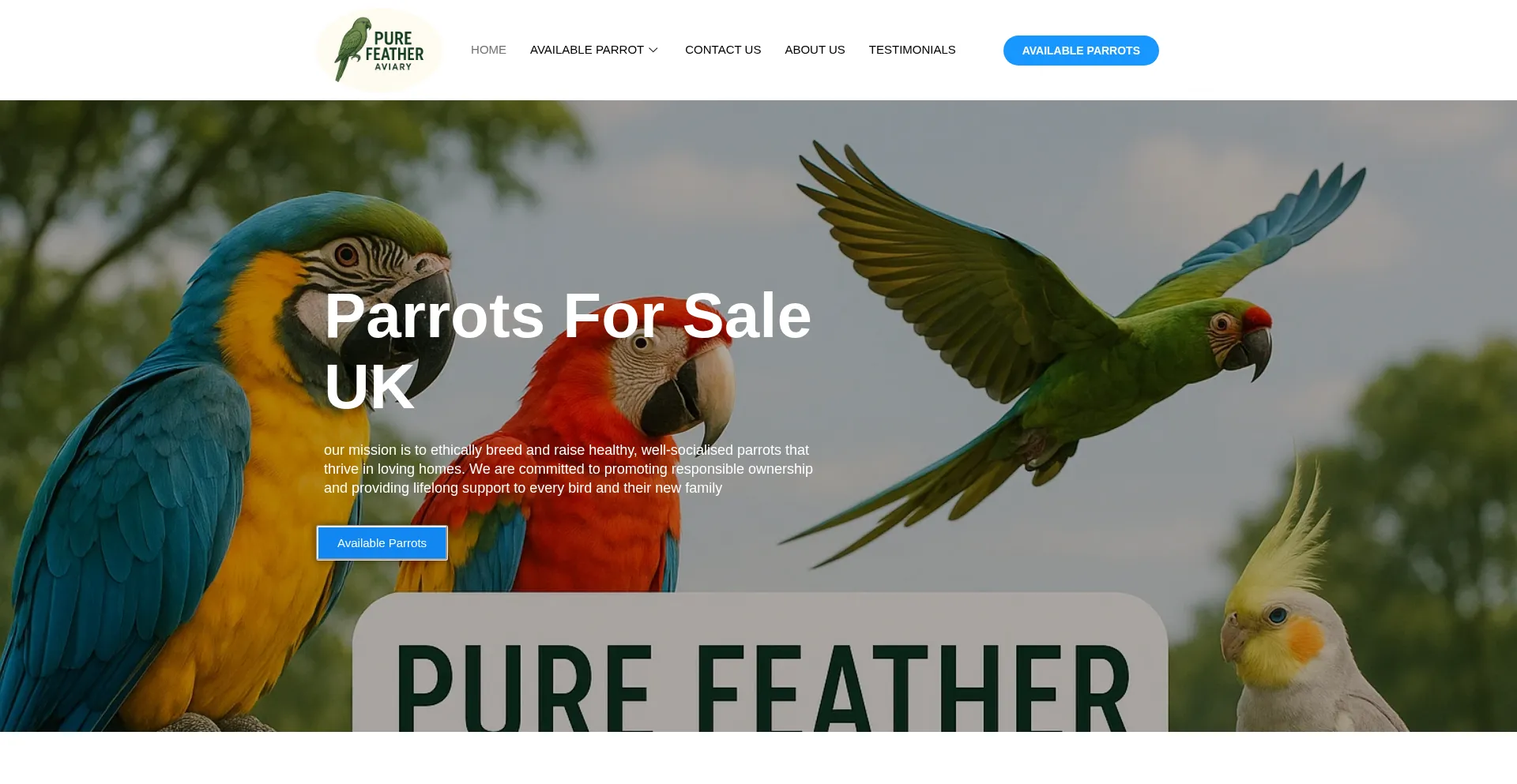 Website screenshot of Purefeatheraviary.co.uk