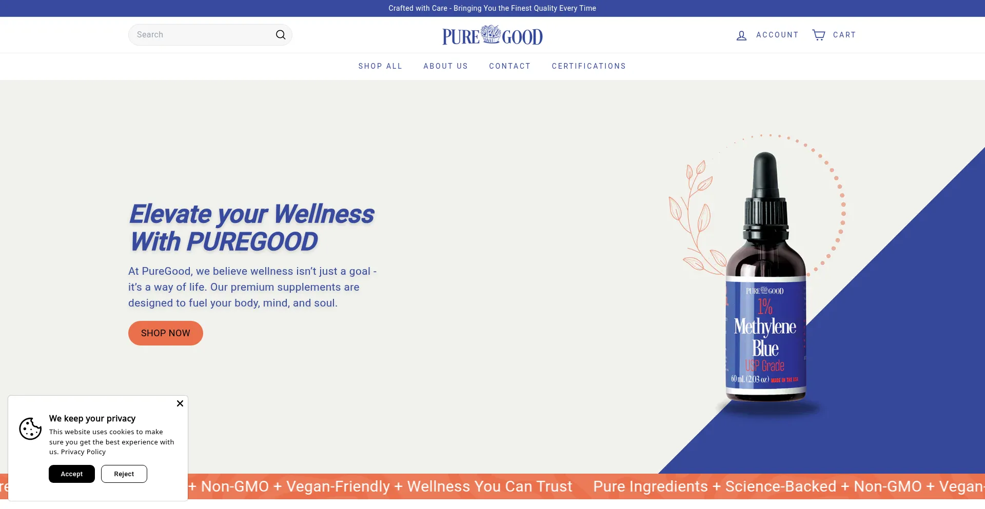 Website screenshot of Puregood.shop