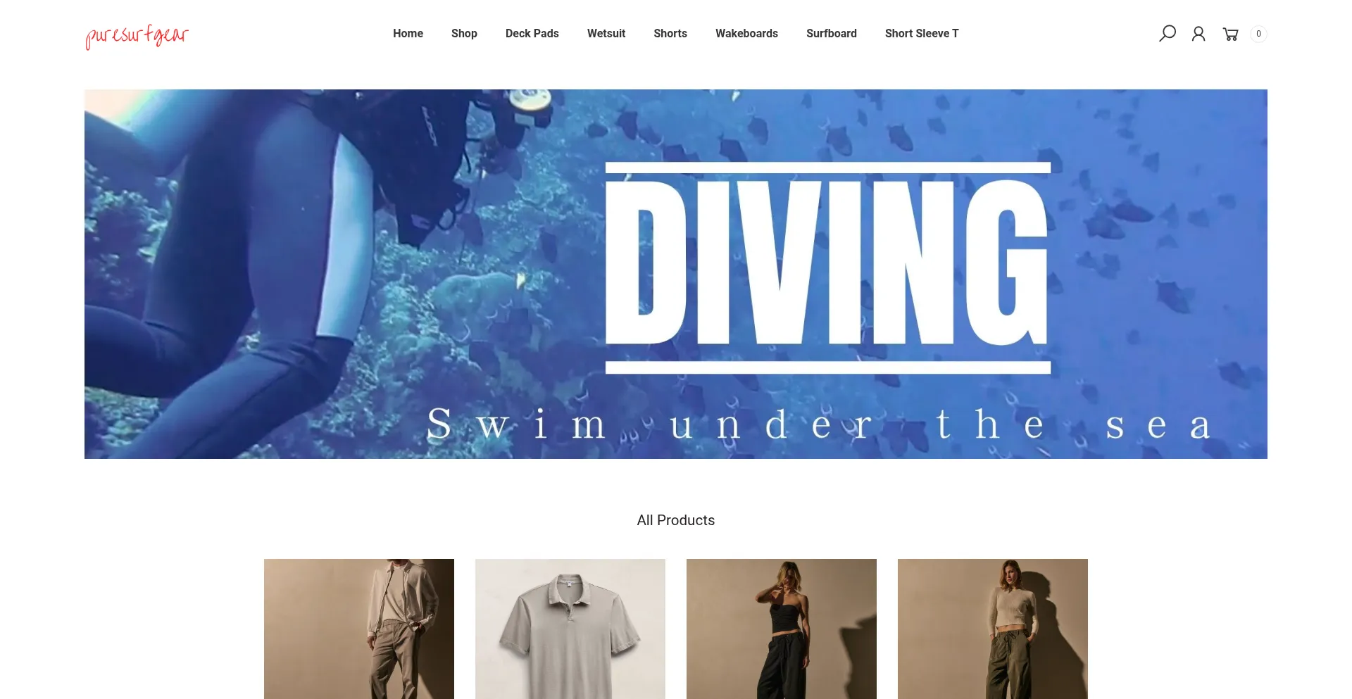 Website screenshot of Puresurfgear.com