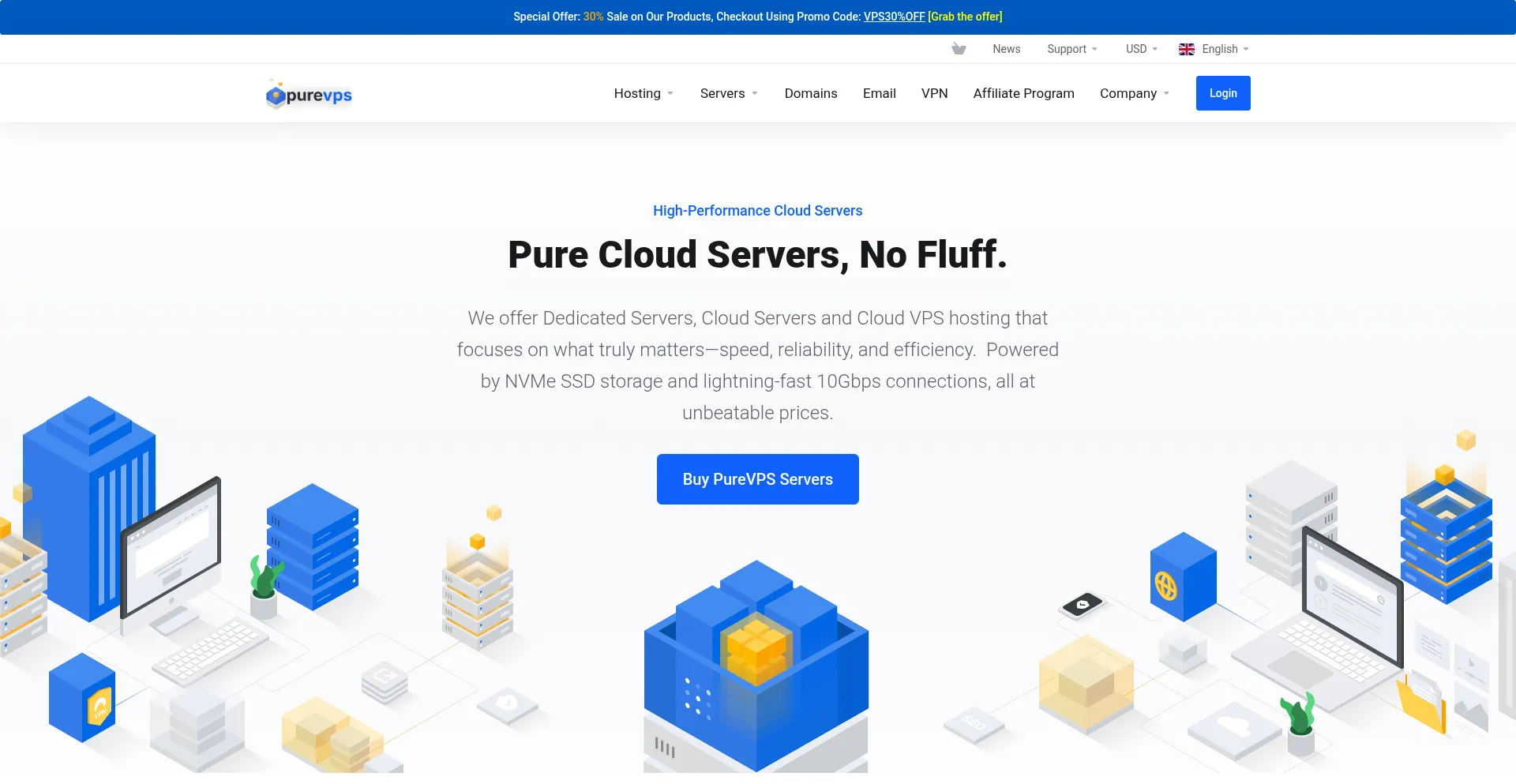 Website screenshot of Purevps.com