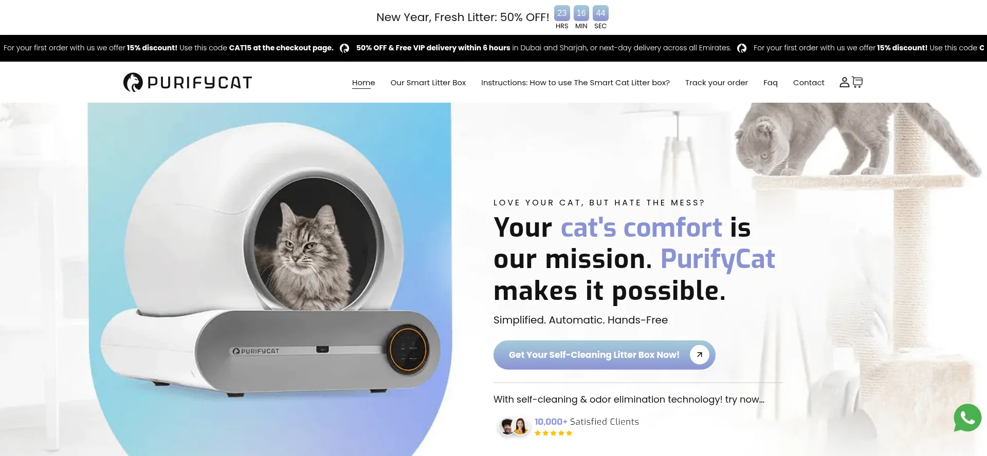 Website screenshot of Purifycat.com