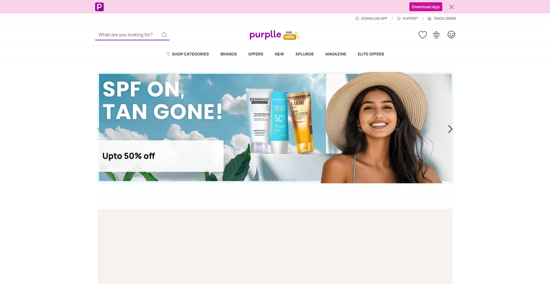 Website screenshot of Purplle.com
