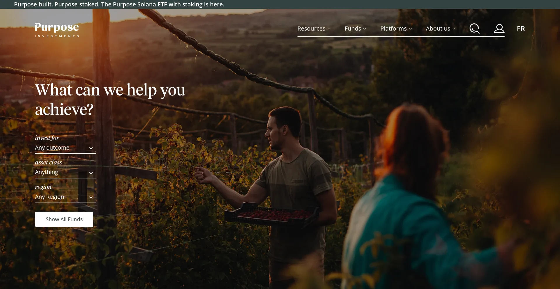 Website screenshot of Purposeinvest.com