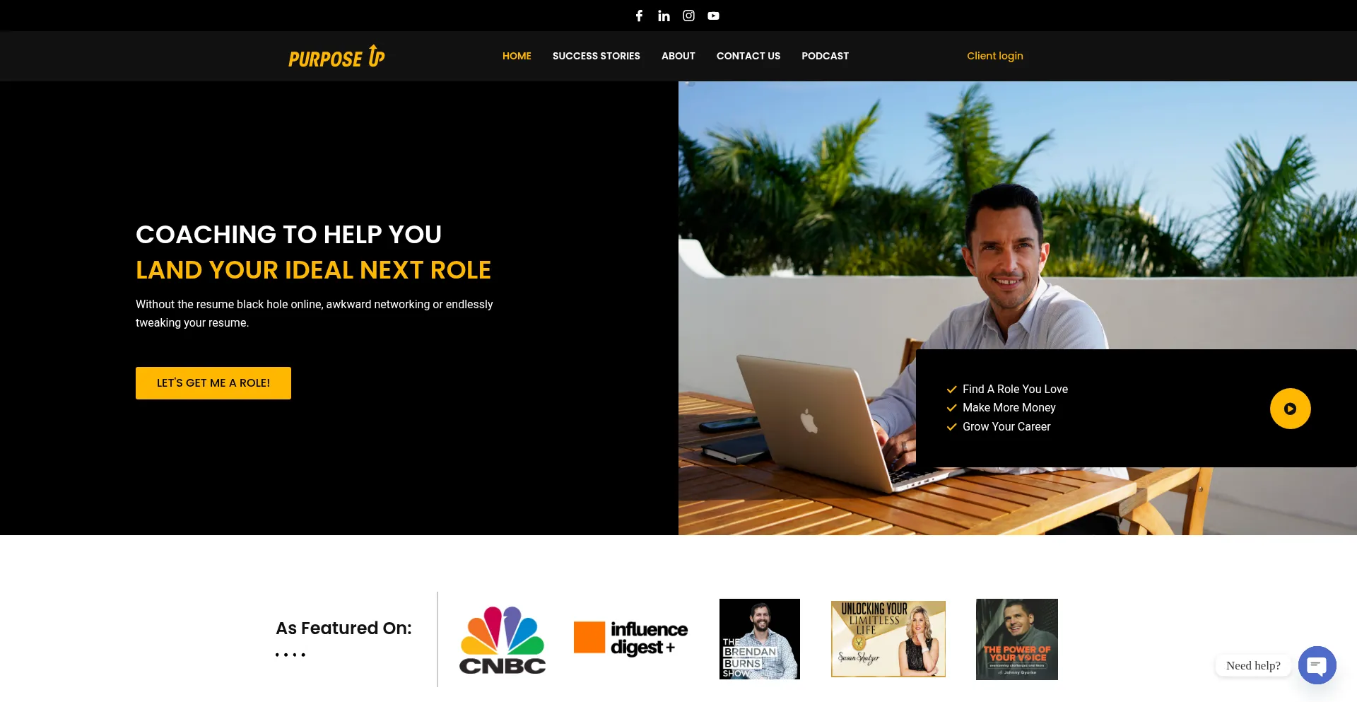 Website screenshot of Purposeup.com