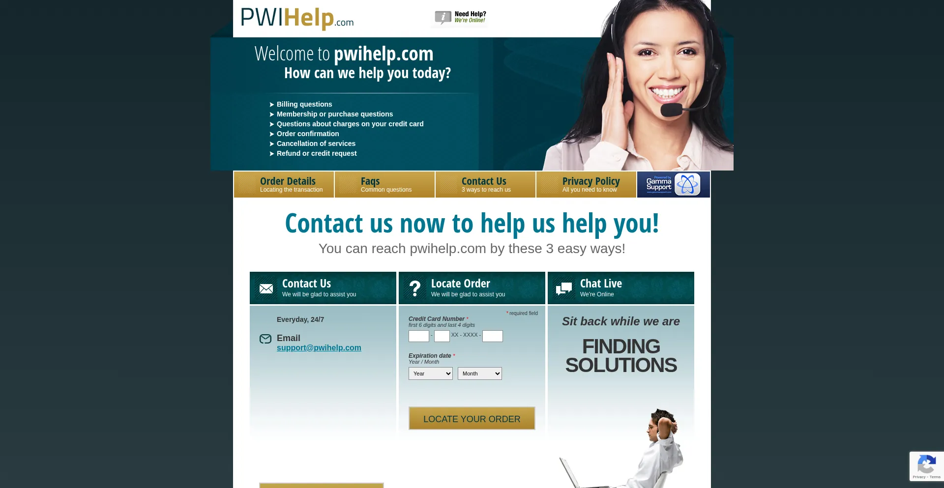 Website screenshot of Pwihelp.com