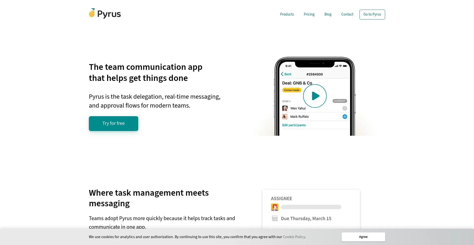 Website screenshot of Pyrus.com