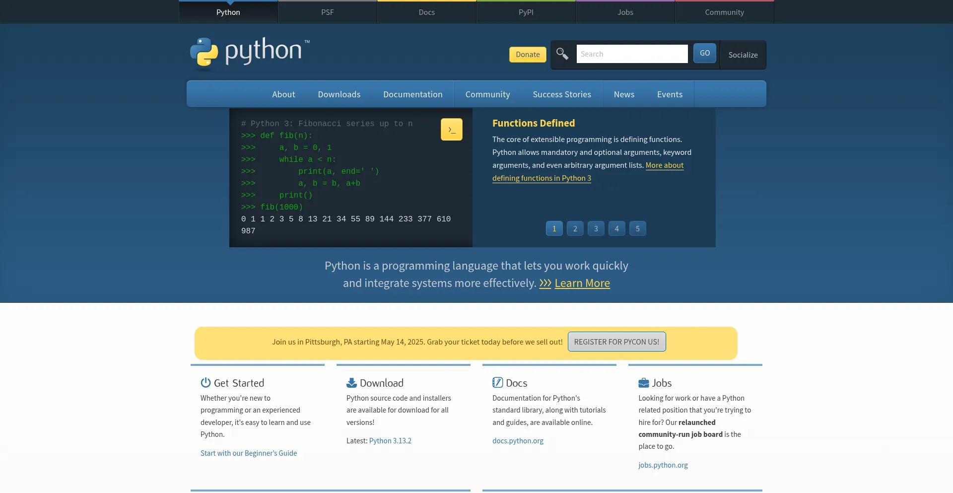 Website screenshot of Python.org