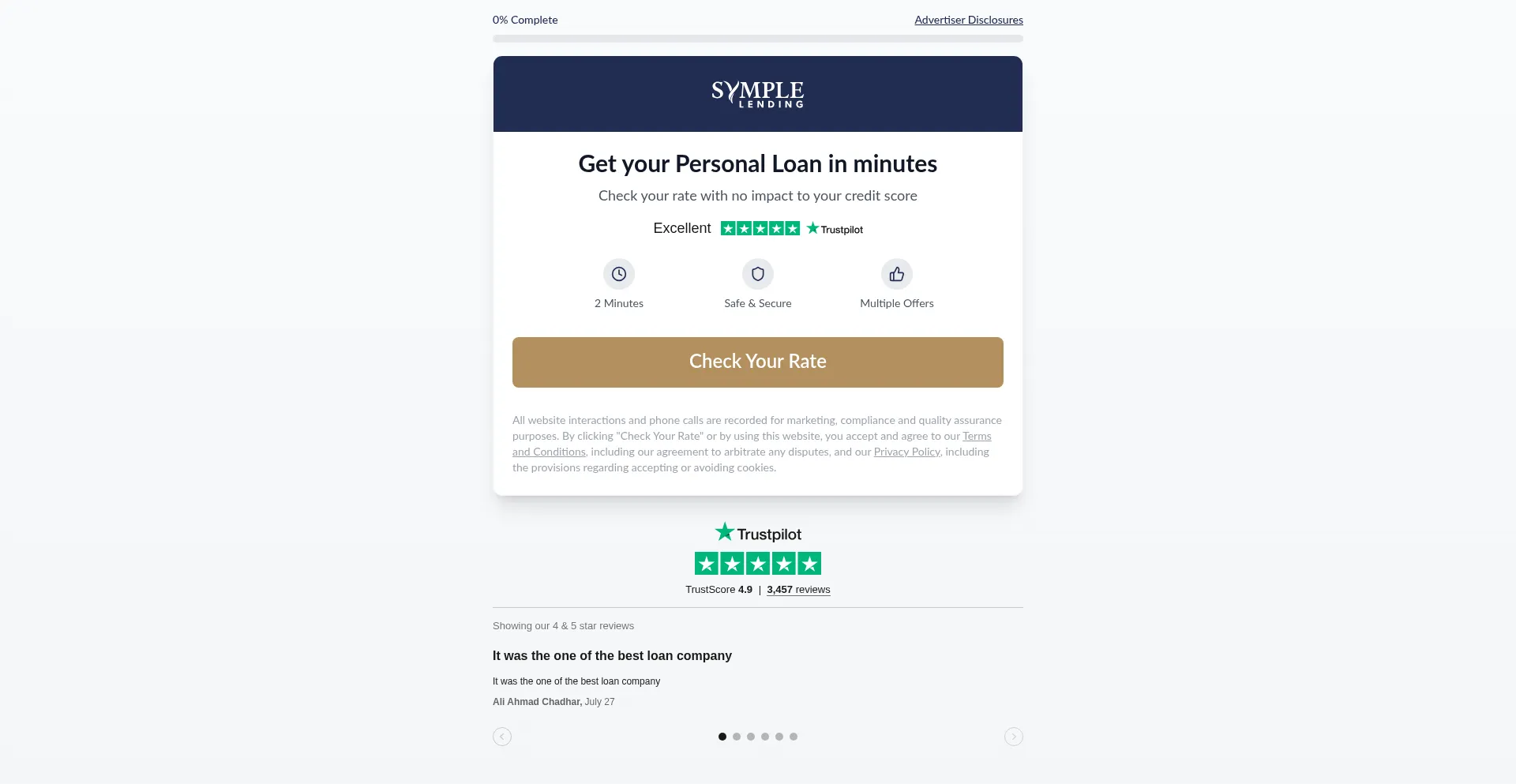 Website screenshot of Qcmysympleloan.com