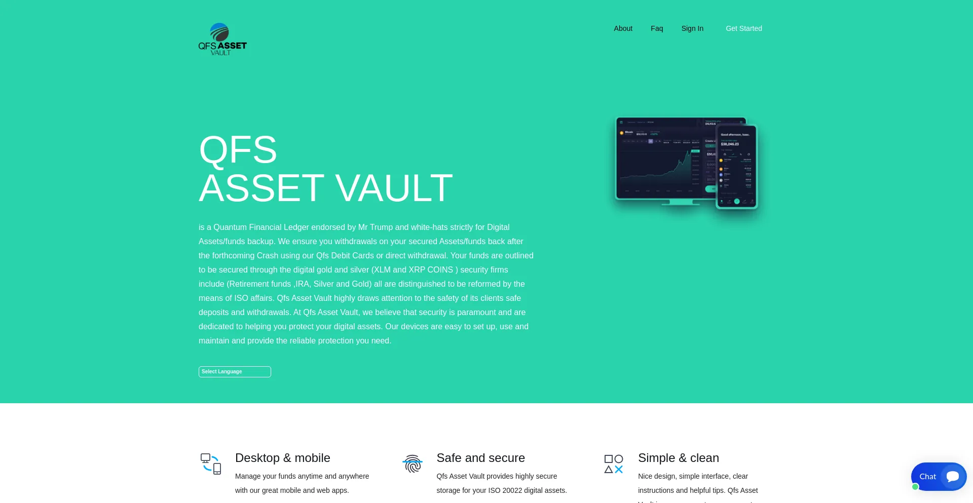Website screenshot of Qfsasset-vault.com
